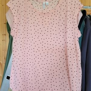 Elle light pink with black polka dot blouse